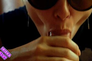 Watch this girl in uniform give a deepthroat blowjob up close, swallowing cum.