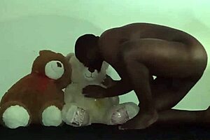 Threesome Massage With Brown And Caucasian Furry Toy Bears