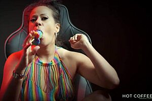 Sexy latina sucks lollipop and talks dirty