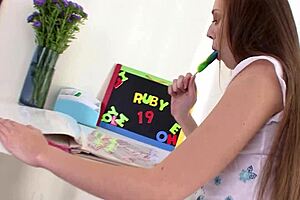 Ruby Red Petite Cutie Swallows Cum Facial