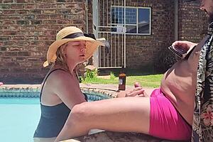 Old fat guy gets his cock sucked by sexy hotel girl in public