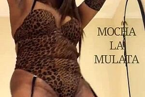 Ebony beauty mochalamulata teases with striptease, ripping lingerie for ass worship in stockings