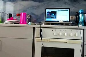 sexydeas flaunts shaved pussy and big ass in kitchen masturbation