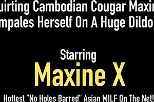 Squirting cambodian cougar maxine x impales herself on a huge dildo 😈