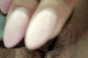 Slow solo stroking of hairy pussy with big black cock leads to intense cum