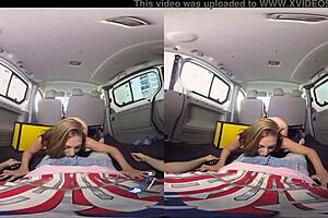 Wild naughty brunette gives blowjob in van vr