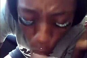 Ebony chick sucks white dick wet sloppy interracial cumshot