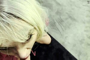 Blonde endures rough deepthroat blowjob in intense sex session.