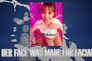 She gave a sloppy blowjob and got cum on her face.