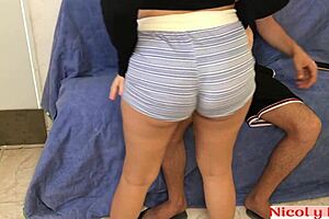 she shows off the shorts i gave her when alone at home