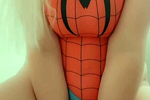 Blonde riding her dildo with shaved pussy