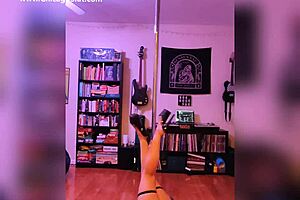 Rock and roll strip in black lingerie, teasing with big ass