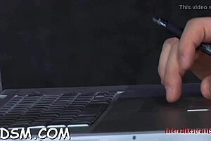 Magical blonde babe bound in bondage for blowjob and hardcore toys session