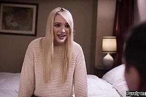 Convincing my young stepteen to deepthroat my dick with her small tits