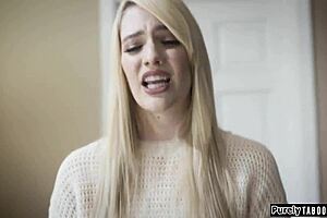 Convincing my young stepteen to deepthroat my dick with her small tits