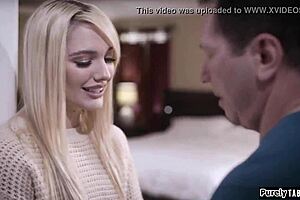 Convincing my young stepteen to deepthroat my dick with her small tits