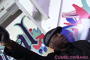 Blacked bitch tugs big cocks in gangbang