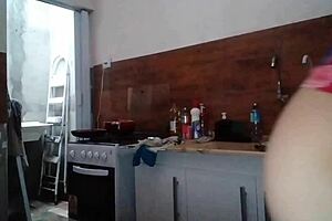 Stella nude in bedroom and kitchen cooking