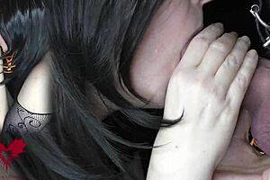 Mistress sucks cock to satisfy baphomet in close-up