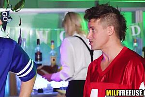 Blonde Milf Takes Intense Blowjob From Football Fans