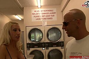 Blonde British milf with big tits picked up for cumshot in mouth