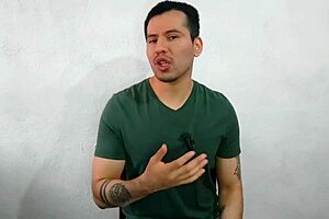 Young twink sucks massive 21cm cock in office, almost caught in intense blowjob.