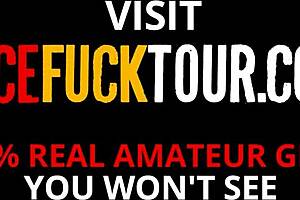 cute shy brunette's mouth overflows from huge cock pushing down hard