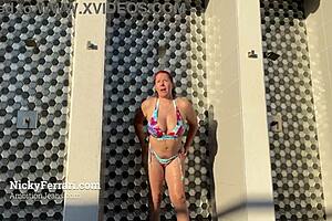 nicky ferrari enjoys refreshing in the pool