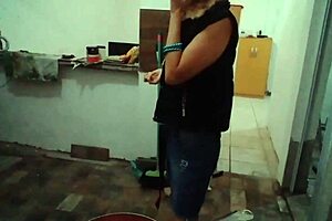 Stella's big tits in kitchen!