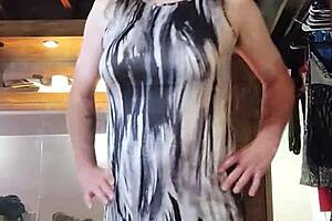 Naughty Brunette Ladyboy Models Dresses in Solo Crossdressing Fun