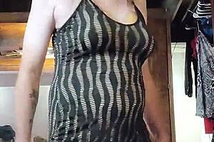 Naughty Brunette Ladyboy Models Dresses in Solo Crossdressing Fun