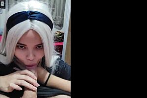 blonde babe deepthroats big cock like crazy