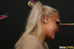 pigtails babe deepthroats hard cock in stockings