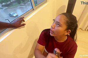 in a hidden spot, the amateur teen couple engages in deepthroat blowjob and oral pleasure