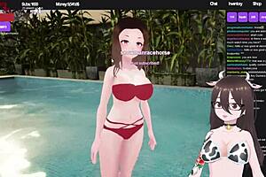 Hot tub simulator being a streamer in bikini.