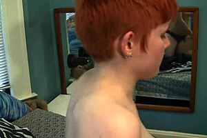 Ginger butch Georgia Jones fingers and fucks Lily Cade with thick strap-on!