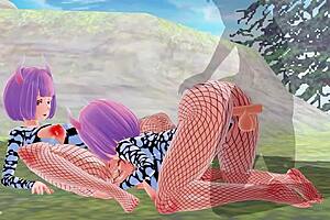 3D Hentai Big Ass Big Tits Squirting Blowjob Handjob And Orgasm In Fishnet