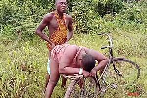 intense bicycle fuck with my hot ebony girl outdoor, her big ass bouncing on my cock until cum