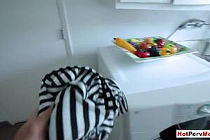 Classy Brunette MILF Stepmom Delivers Expert Handjob to Stepson in Taboo Lingerie Scene