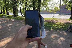 girlfriend orgasms in park with toy control