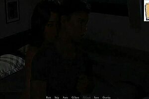 Waking up next to sexy topless brunette