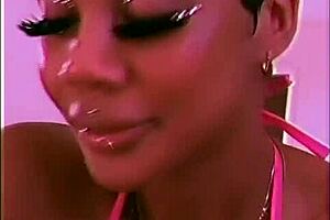 Light skin ebony girl masturbates her big boobs and tits solo on camera