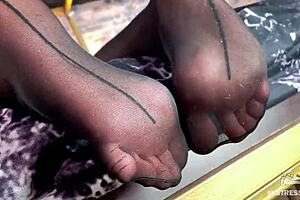 goddess feet and toes in cute black pantyhose teasing close up