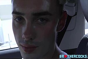 Gay brothers pick up random BBC for bareback fucking in car!
