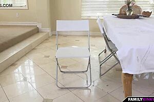 young blonde teen with piercing explores intimate moments while parents are away