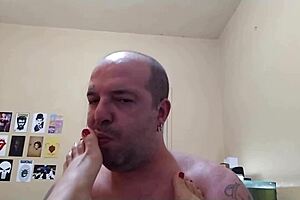 the cuckold husband licks his wife's feet on command then fucks her passionately