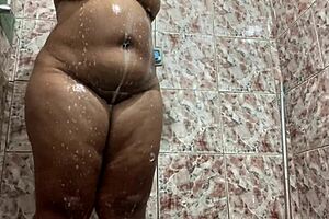 Hidden Filming Of Shaved Brunette In Shower, Big Ass And Monster Cock Orgasm