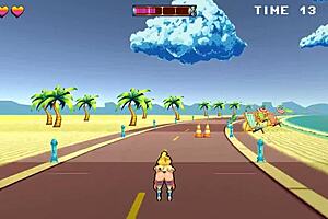 Curvy roller babe moans in hentai game