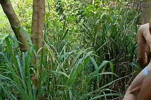 farm worker and bricklayer assistant getting intimate in the woods