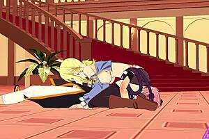 lucy natsu gives blowjob and handjob in hentai